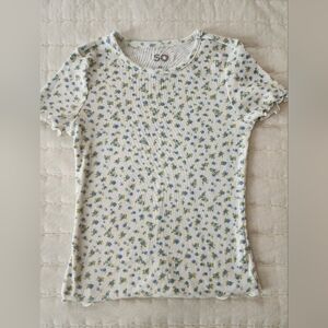 Floral Print Ribbed T-Shirt